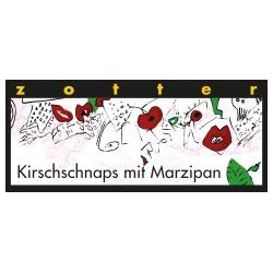 Bitterschokolade mit Kirschschnaps & Marzipan, handgeschöpft